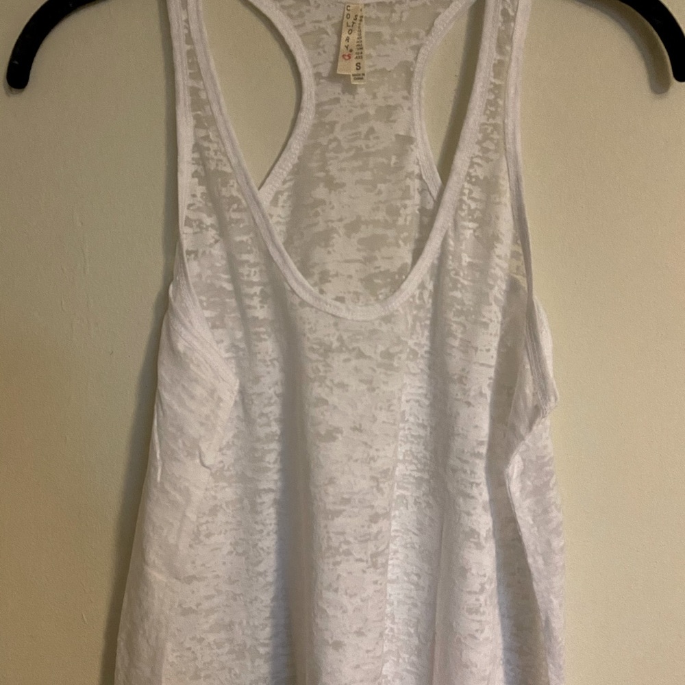 Racer back burn out tank top- white